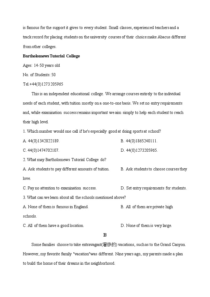 广东省广东实验中学2020-2021学年高一上学期英语期末模拟英语试题 含答案02