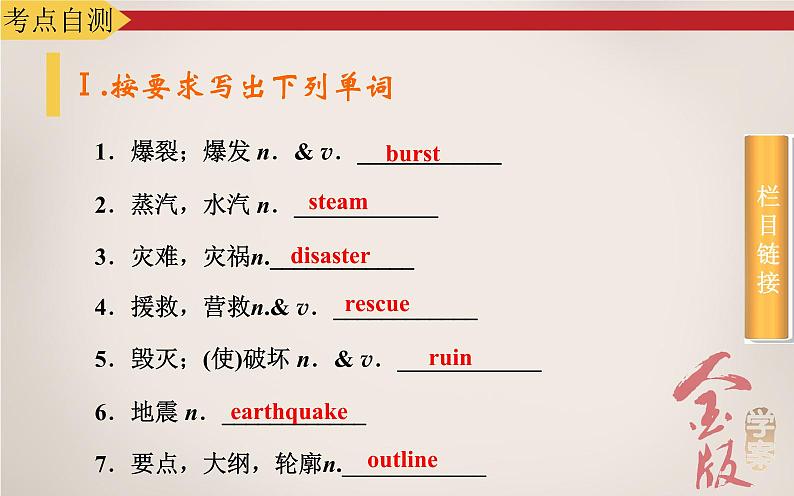 《金版学案》2016届高考英语人教版一轮复习课件：必修1Unit 4　Earthquake第4页