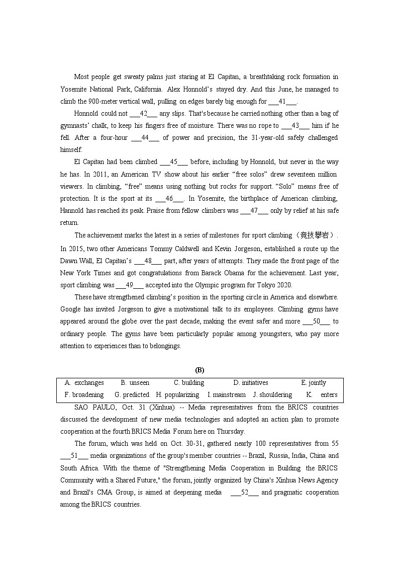 上海市部分学校2020-2021学年高二上学期期末考试英语试题分类汇编：选词填空03
