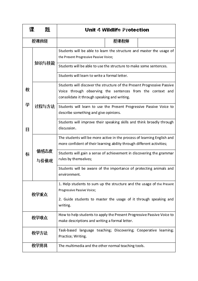2020-2021学年高中英语 新人教版必修第二册 Unit 2 Wildlife Protection Period3 Discovering Useful Structure教案01