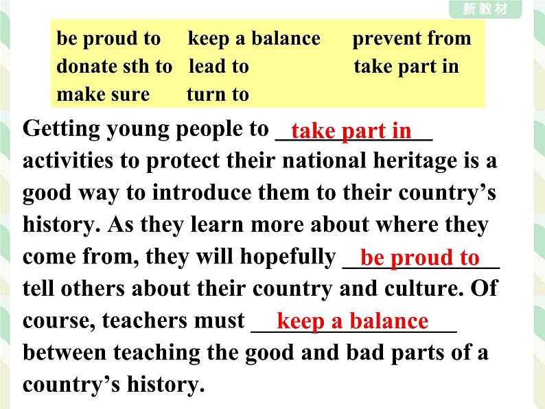 2020-2021学年高中英语新人教版必修第二册 Unit 1 Cultural heritagePeriod7Assessing Your Progress  课件（23张）第7页