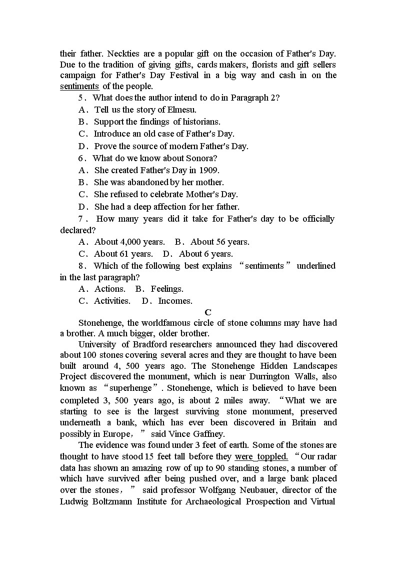 2020-2021学年高中英语 新人教版必修第二册 ：话题四 Unit 4 History and traditions   作业第3页