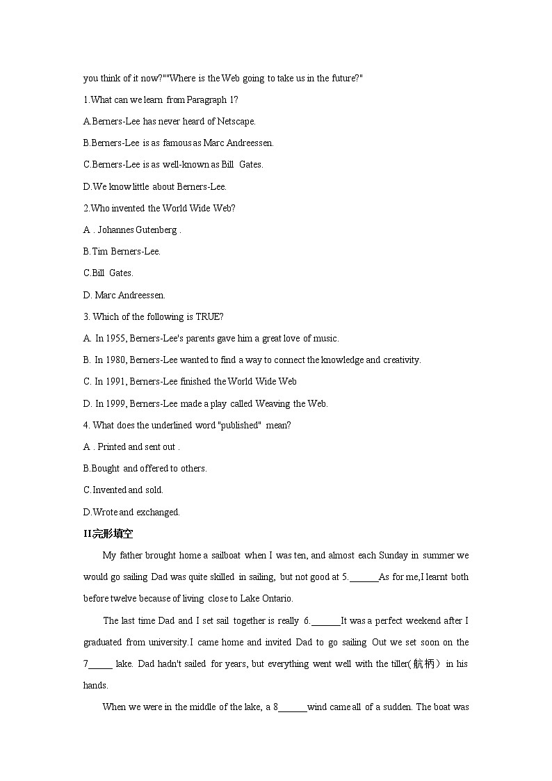 2020-2021学年高中英语 新人教版必修第二册  Unit 3 The Internet Reading and Thinking（重点练） 作业02