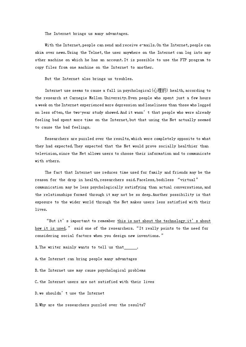 2020-2021学年高中英语新人教版必修第二册Unit3TheInternetSectionⅡDiscoveringUsefulStructures习题含解析第2页