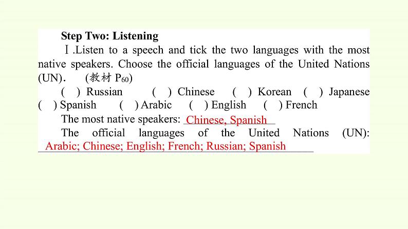 2020-2021学年新人教版 高中英语必修一  Unit 5  Languages around the world Listening and speaking&Listening and talking 课件04