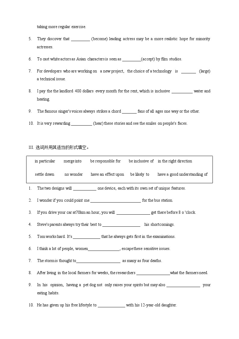 Unit 4 Breaking boundaries Period 2 Using language 练习02