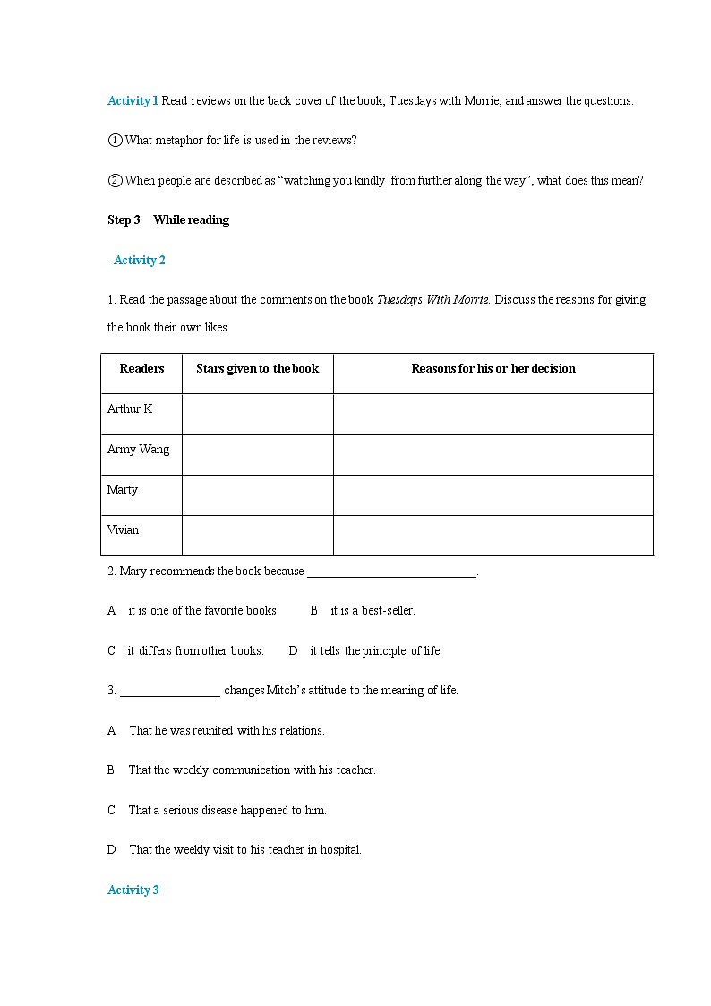 Unit 2 Lessons in life Period 1 Starting out and understanding ideas 导学案03