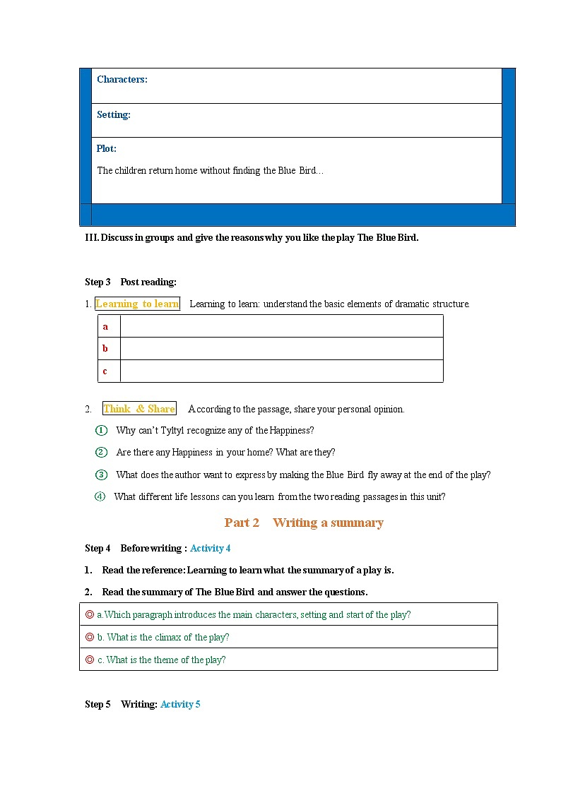 Unit 2 Lessons in life Period 3 Developing ideas and presenting ideas 导学案03