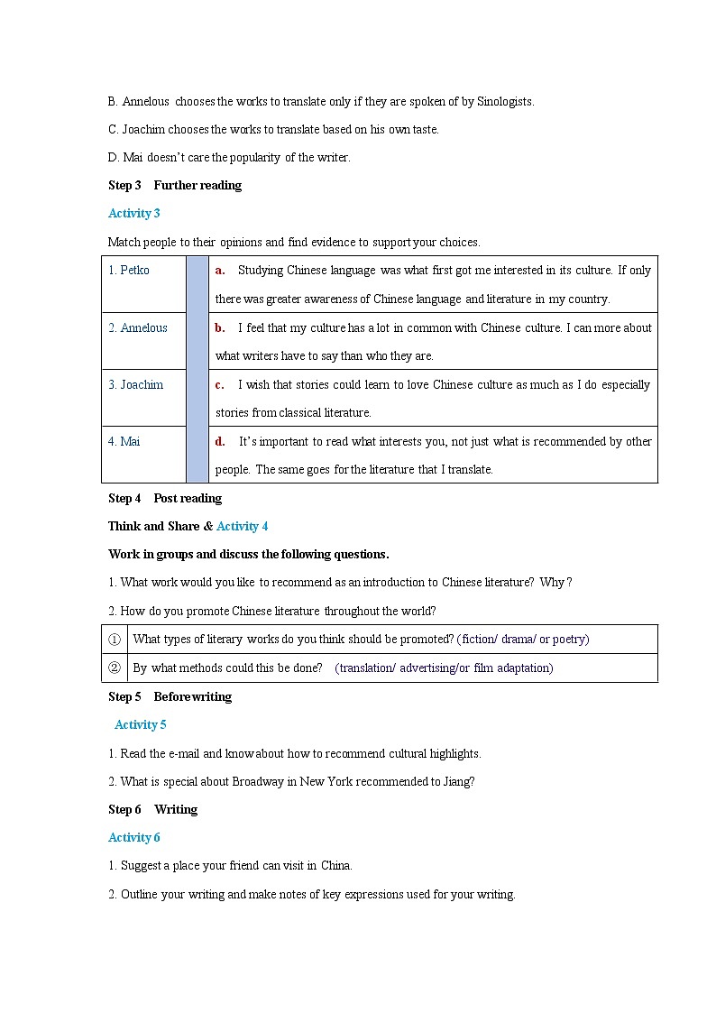 Unit 3The world meets China Period 3 Developing ideas and presenting ideas导学案03