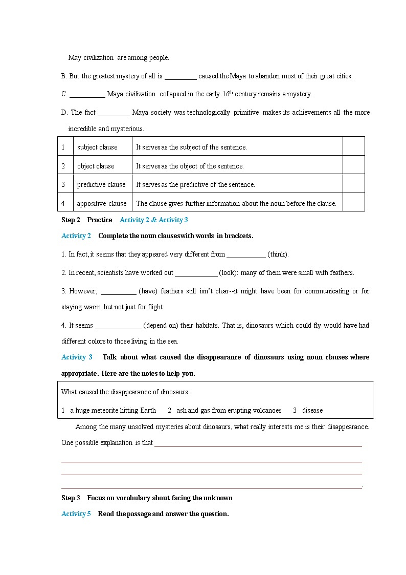 Unit 5 Into the unknown Period 2 Using language 导学案02