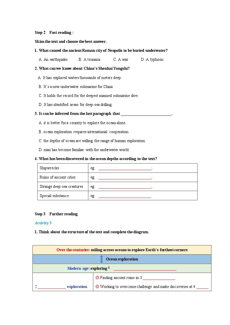 Unit 5 Into the unknown Period 3 Developing ideas and presenting ideas 导学案02