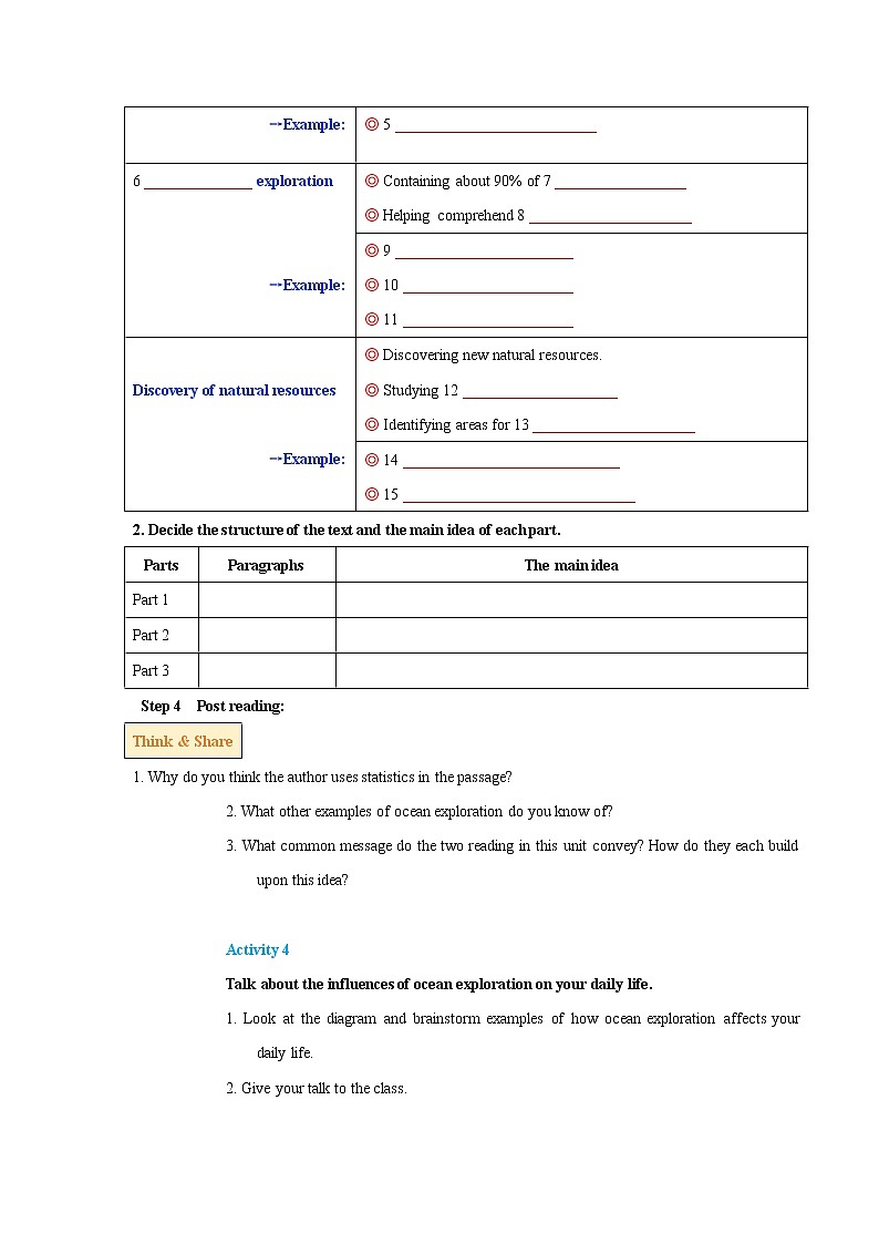 Unit 5 Into the unknown Period 3 Developing ideas and presenting ideas 导学案03