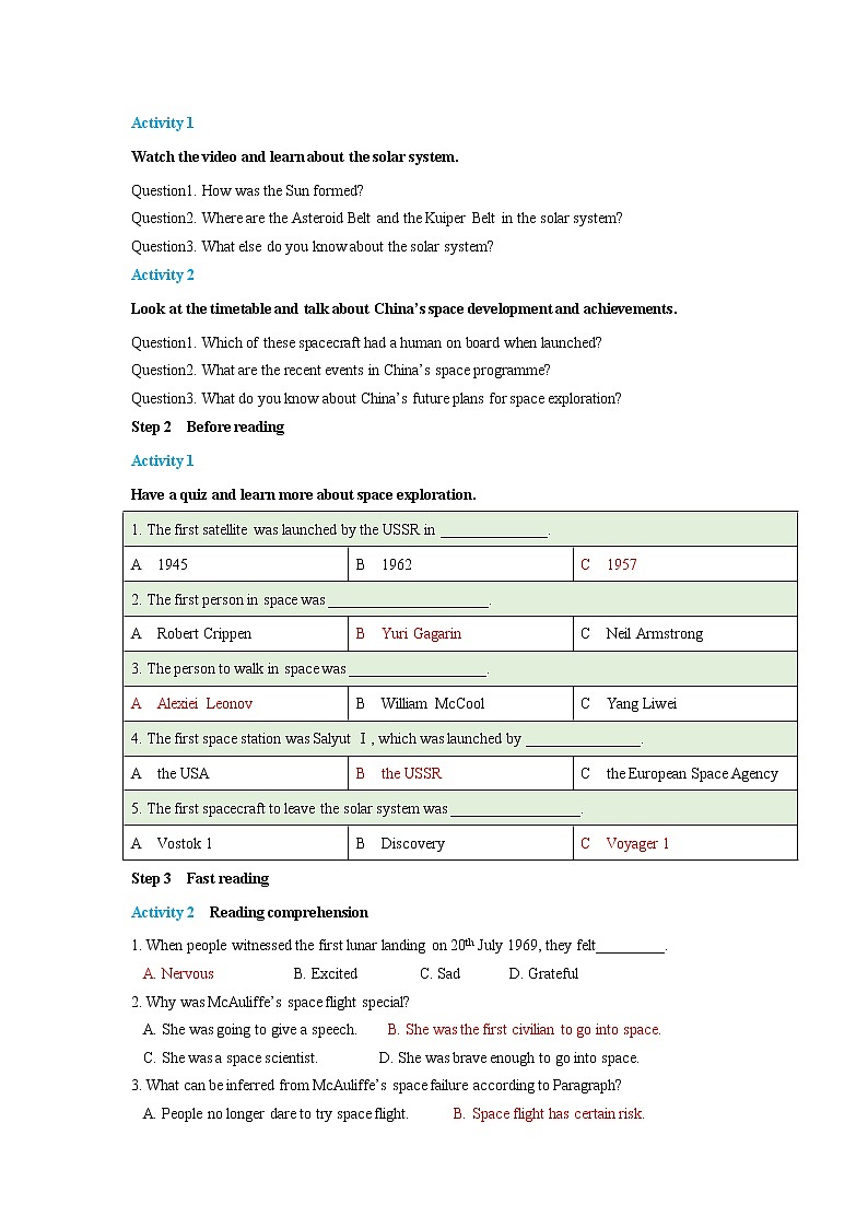 Unit 6 Space and beyond Peroid 1 Starting out and understanding ideas 教学设计02
