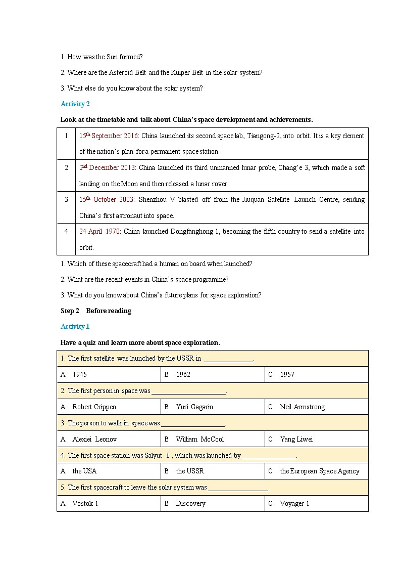 Unit 6 Space and beyond Period 1 Starting out and understanding ideas 导学案02