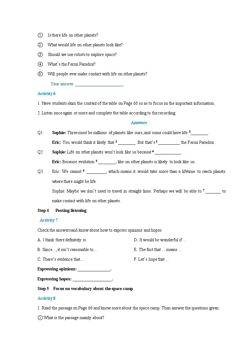Unit 6 Space and beyond Peroid 2 Using language导学案03