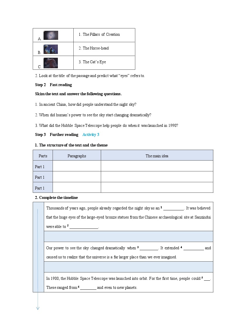 Unit 6 Space and beyond Period 3 Developinbg ideas and presenting ideas 导学案02