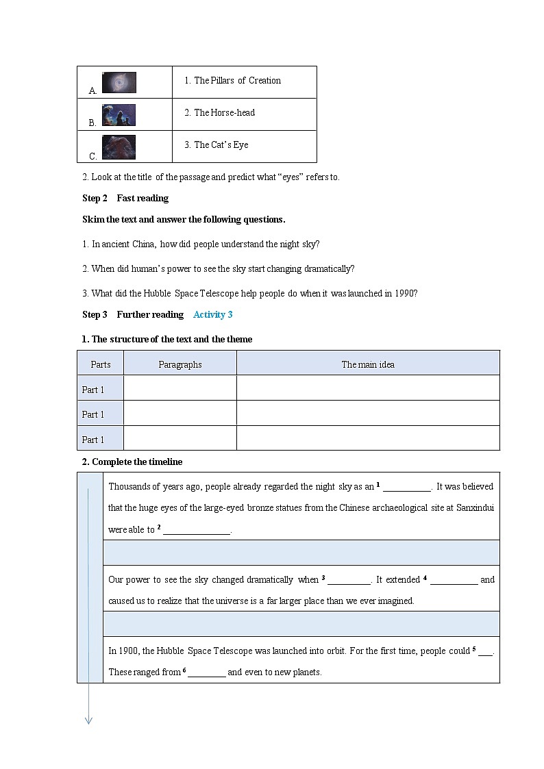Unit 6 Space and beyond Period 3 Developinbg ideas and presenting ideas 导学案02