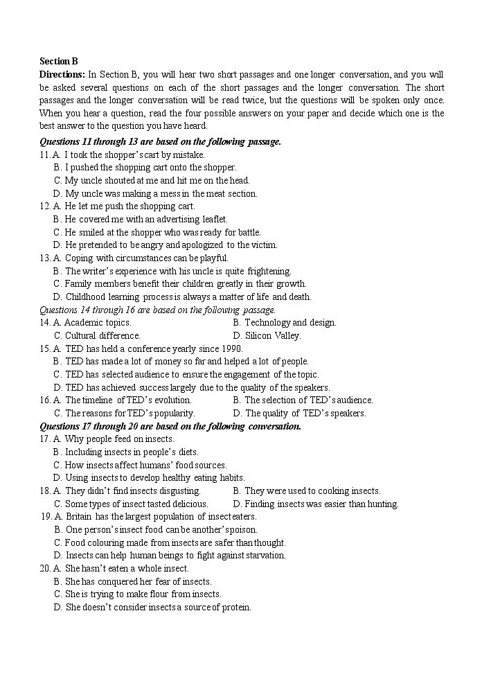 上海市青浦区2021-2022学年高三上学期期终学业质量调研测试（一模）英语试卷02