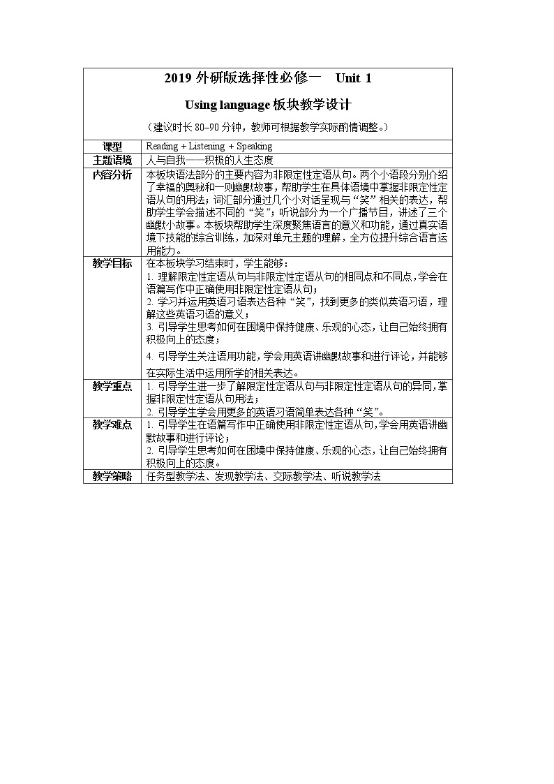 Unit 1 Using language 教案01