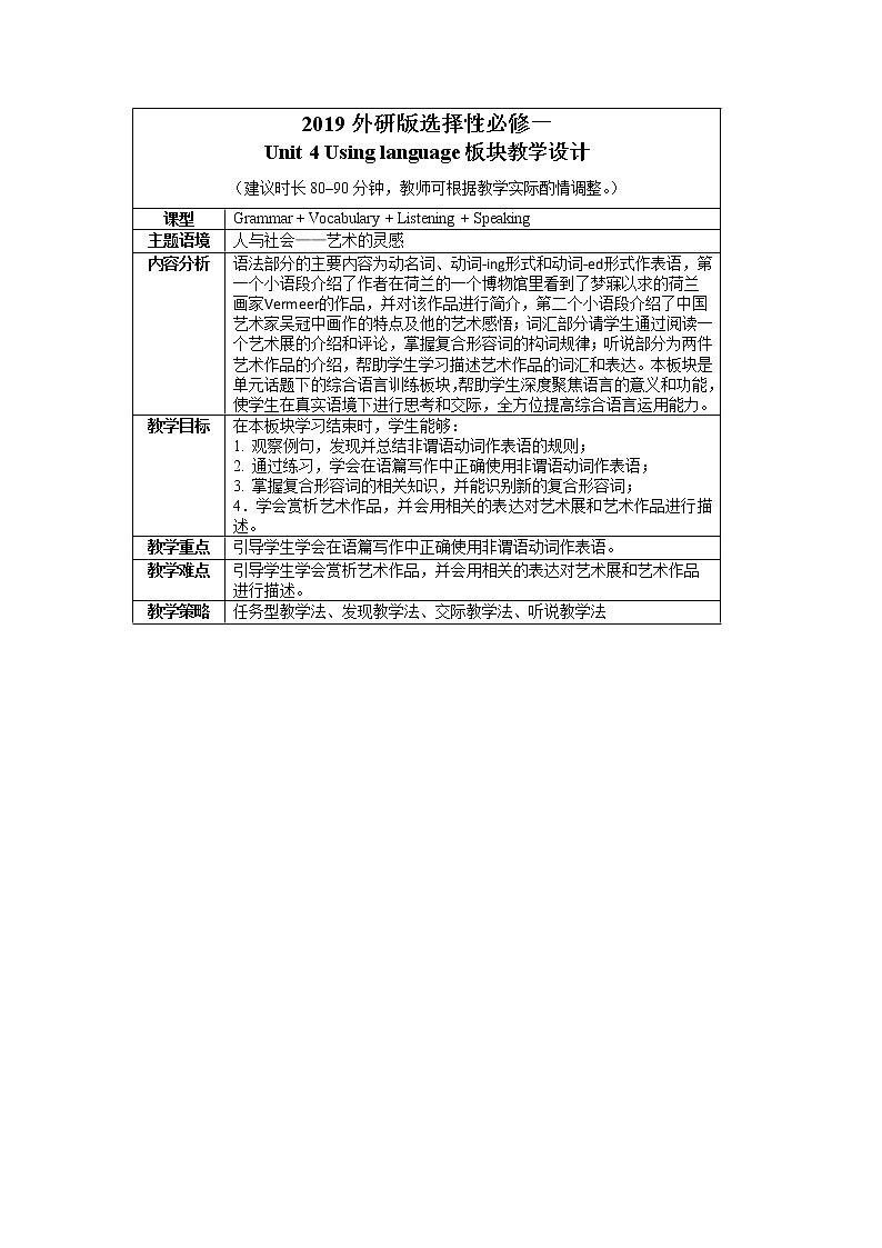 Unit 4 Using language 教案01