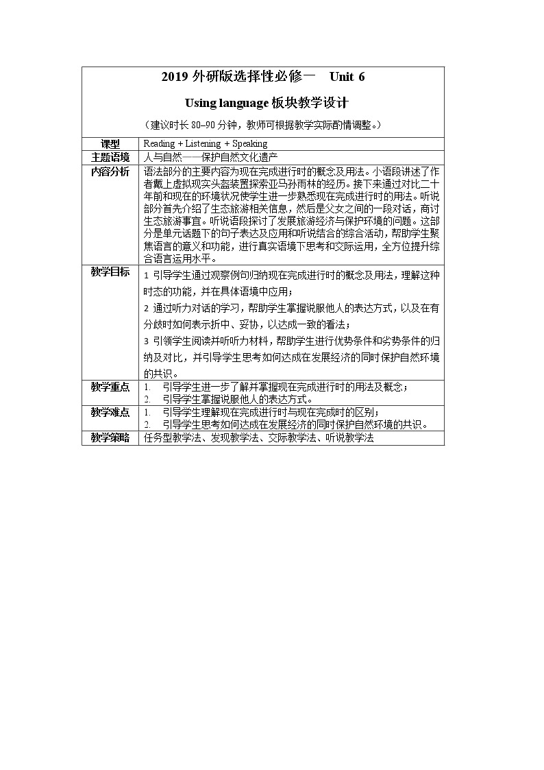 Unit 6 Using langage 教案01