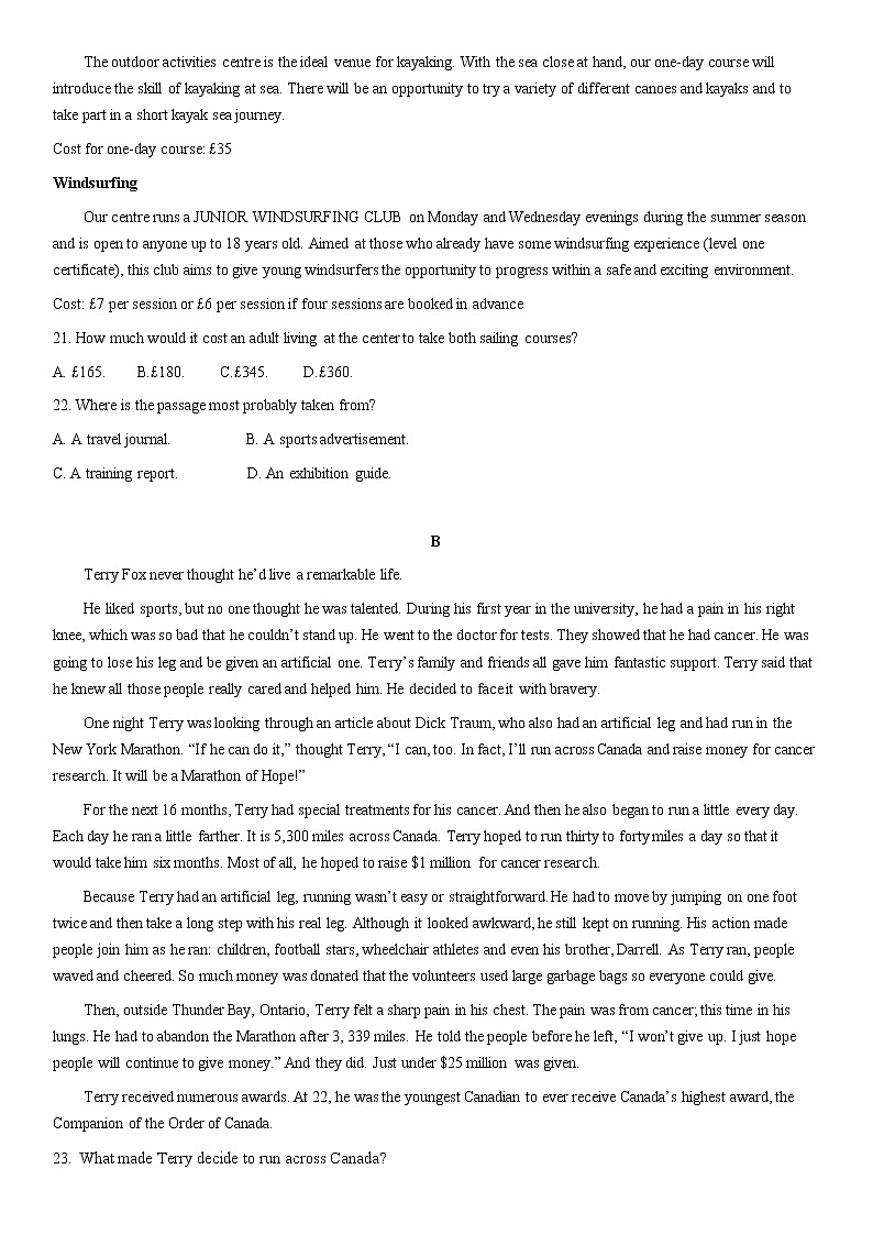 北京市通州区2021届高三一模英语试题（word版，含答案）03