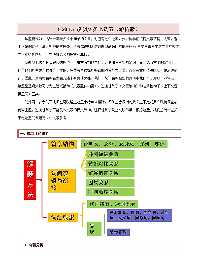 专题15 说明文类七选五（解析版）第1页