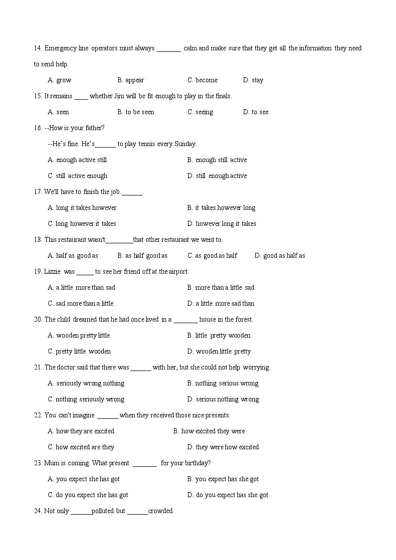 2022届大一轮复习语法系列-9主系表结构和词序语序归纳 系动词归类  （解析版）第2页