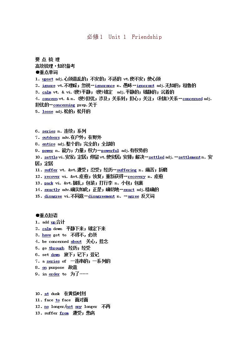 年高考英语《Unit 1 Friendship》要点梳理+重点突破 新人教版必修1练习题第1页