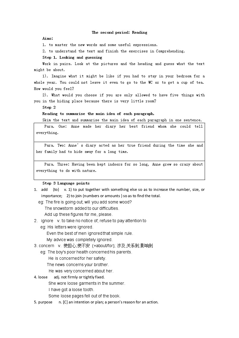 11-12学年高一英语教案：1.2《Unit 1 Friendship》The second period  Reading（人教版必修一）01