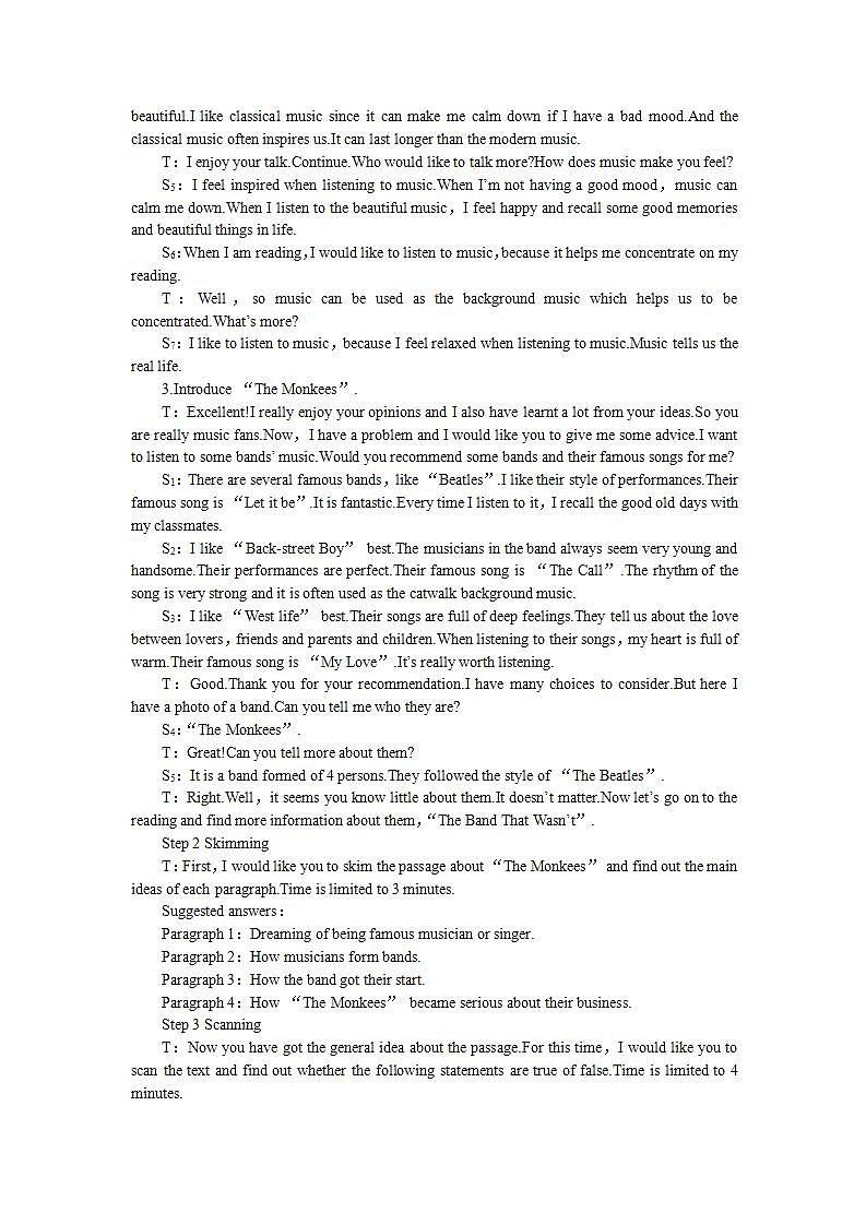 英语人教版必修二Unit5《Music》教案Period1 Reading03