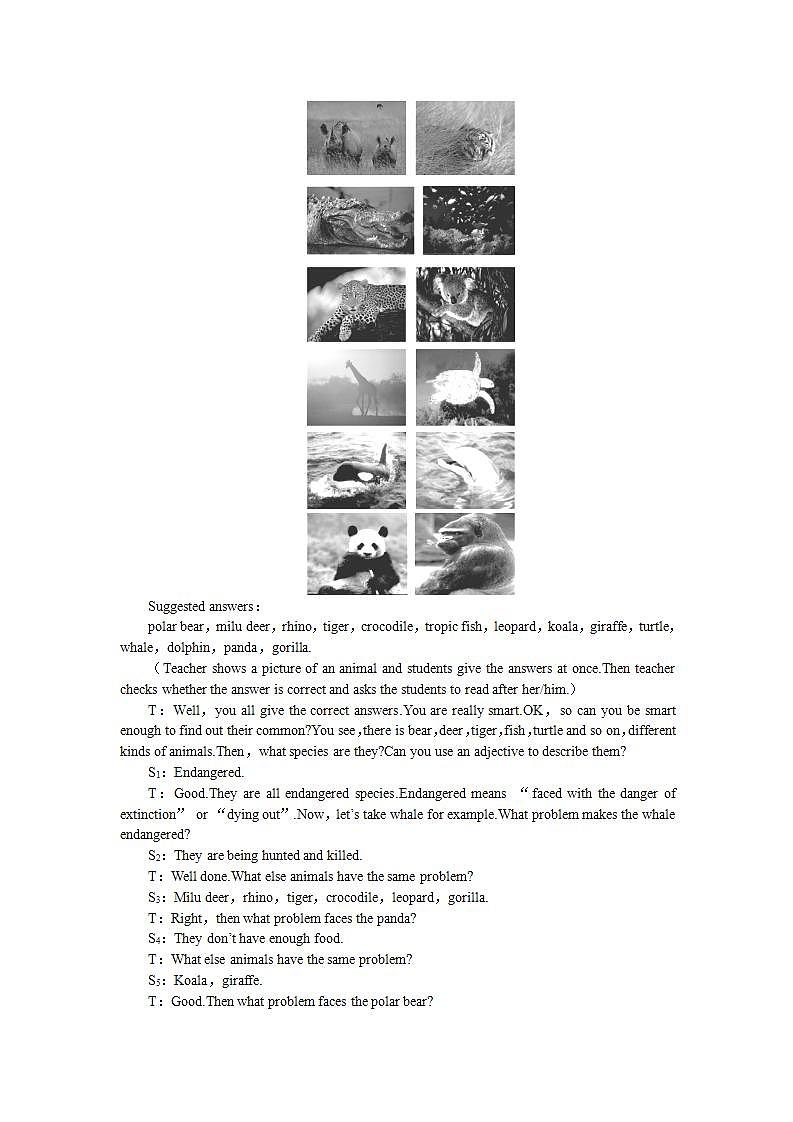 英语人教版必修二Unit4《Wildlife protection》教案Period1 Reading02