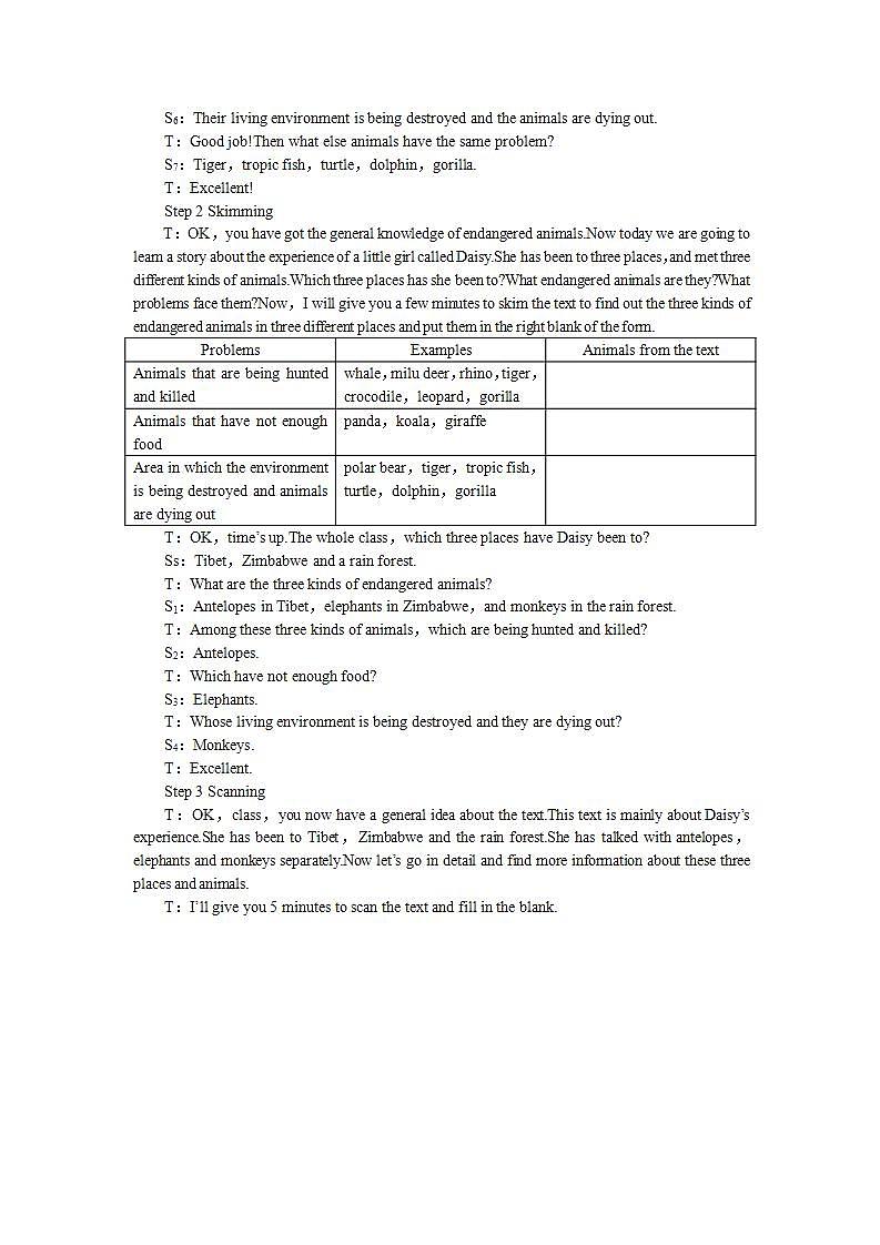 英语人教版必修二Unit4《Wildlife protection》教案Period1 Reading03