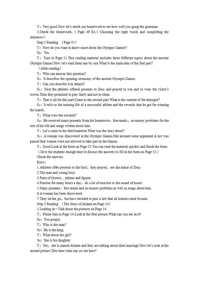 英语人教版必修二Unit2《The Olympic Games》教案Period3 Extensive Reading02