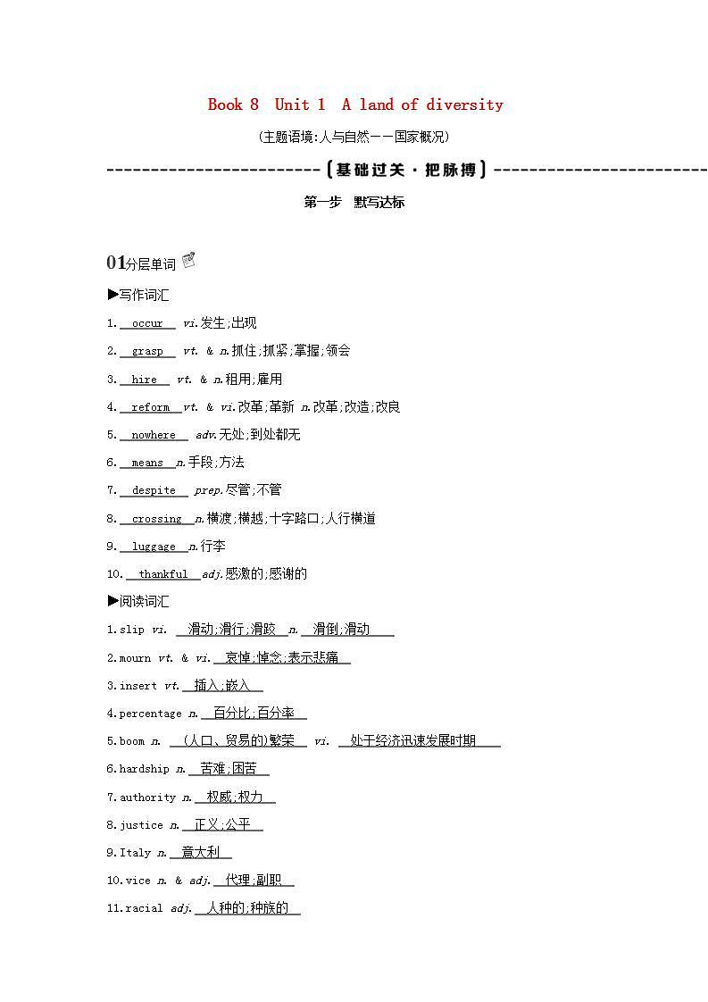 高考英语总复习Book8Unit1Alandofdiversity练习含解析新人教版第1页