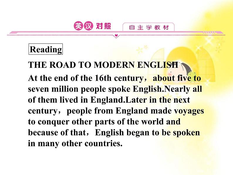 高一英语课件：Unit2《English around the world》英汉对照（人教版必修1福建专用）01