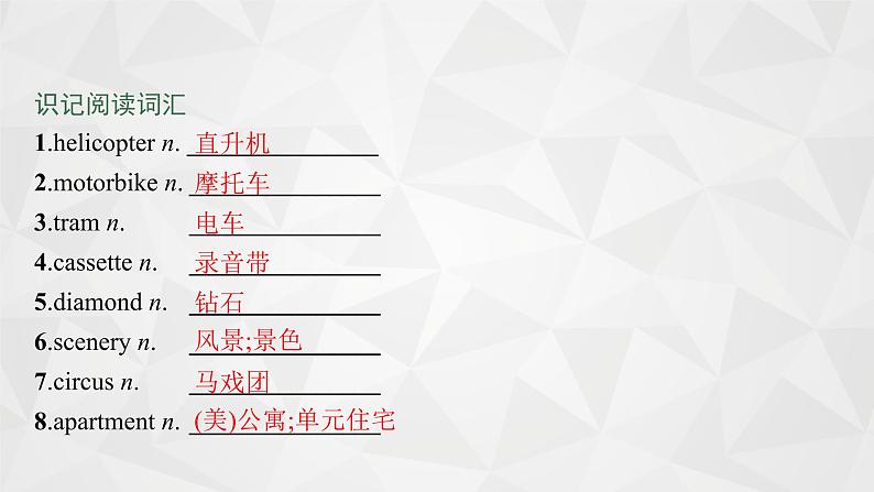 （新高考）2022届高中英语外研版一轮复习 必修1 必备预习案 Module 3 My First Ride on a Train 精品课件04