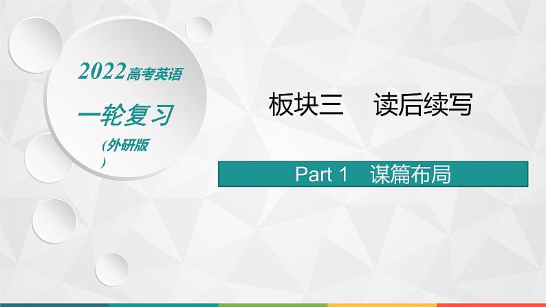 （新高考）2022届高中英语外研版一轮复习 板块三 读后续写 Part 1 谋篇布局 精品课件第1页