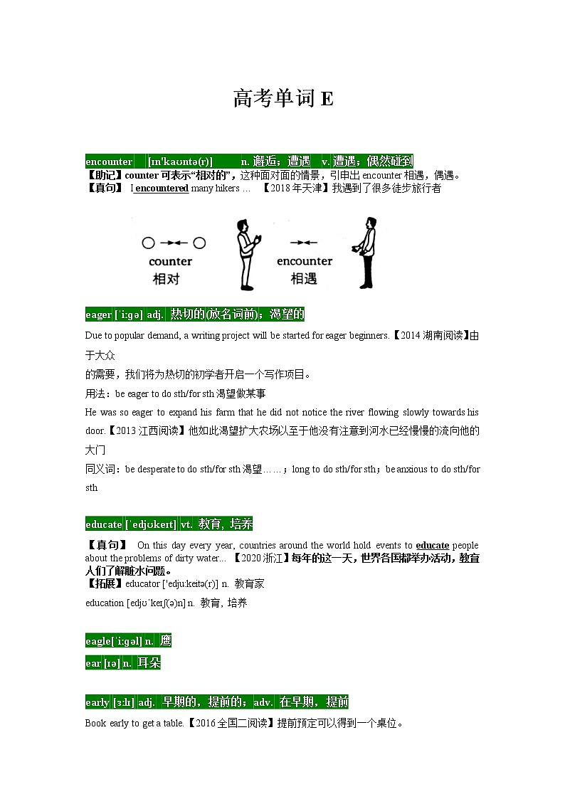 05 高考单词E -十年（2012-2021）高考英语3500单词分字母汇编（高考真句+检测）第1页