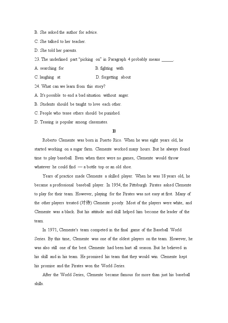 Module 4 A Social Survey-My Neighbourhood 单元测试题 202