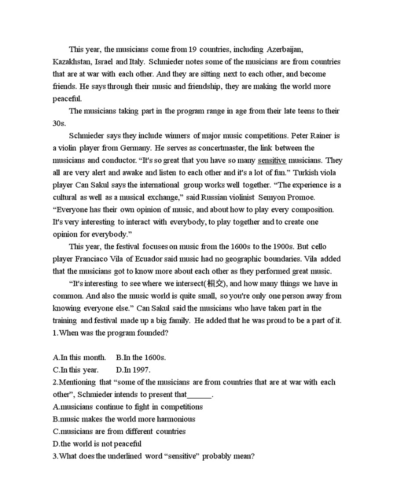 Unit 5 Music part 3-2022版英语必修2 人教版（新课标） 同步练习 （Word含解析）03