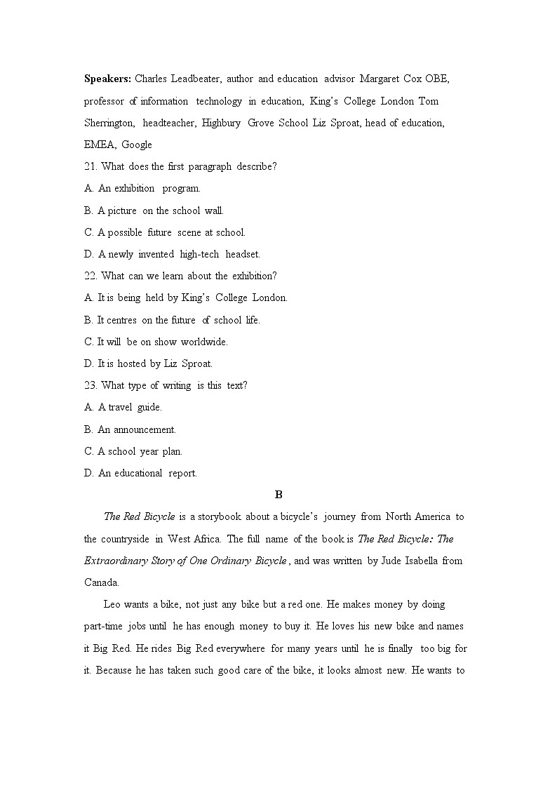 Module 3 Adventure in Literature and the Cinema单元测试题 202