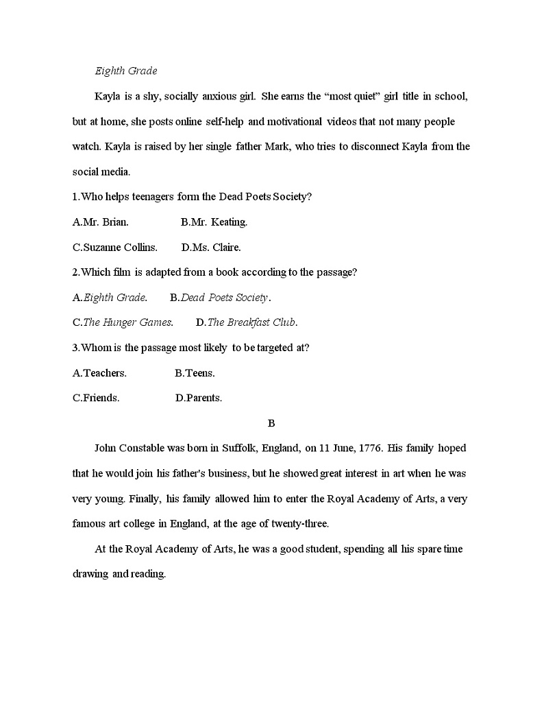 Unit 4　Exploring poetry 达标检测-2022版英语选择性必修第一册译林版（2019） 同步练习 （Word含解析）02