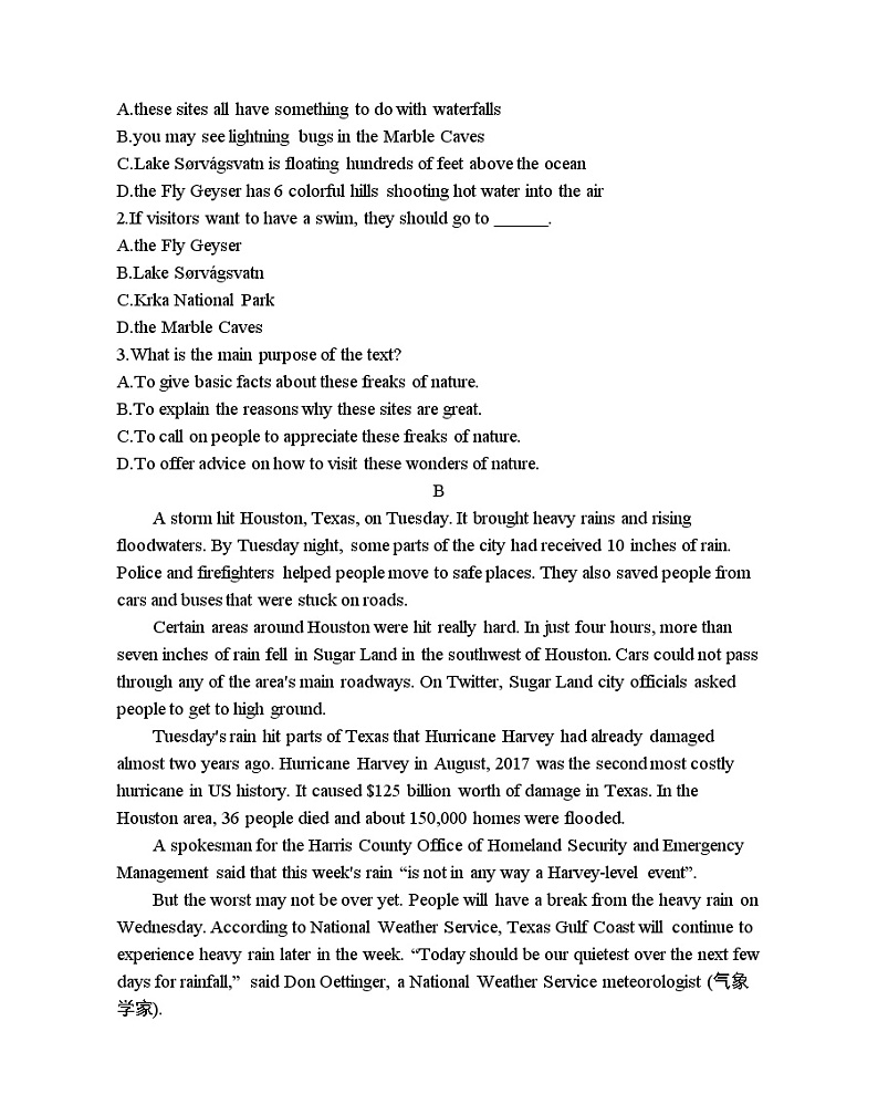 Unit 2　Natural disasters 达标检测-2022版英语必修第三册译林版（2019） 同步练习 （Word含解析）02