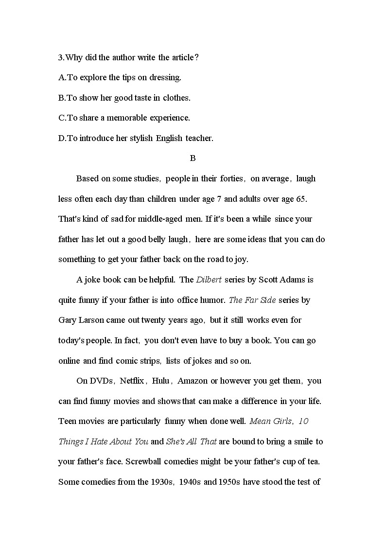 Unit 3　A taste of English humour 达标检测-2022版英语必修4 人教版（新课标） 同步练习 （Word含解析）03