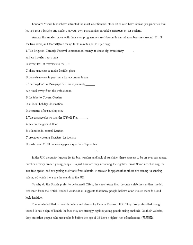 Unit 2　The United Kingdom 达标检测-2022版英语必修5 人教版（新课标） 同步练习 （Word含解析）02