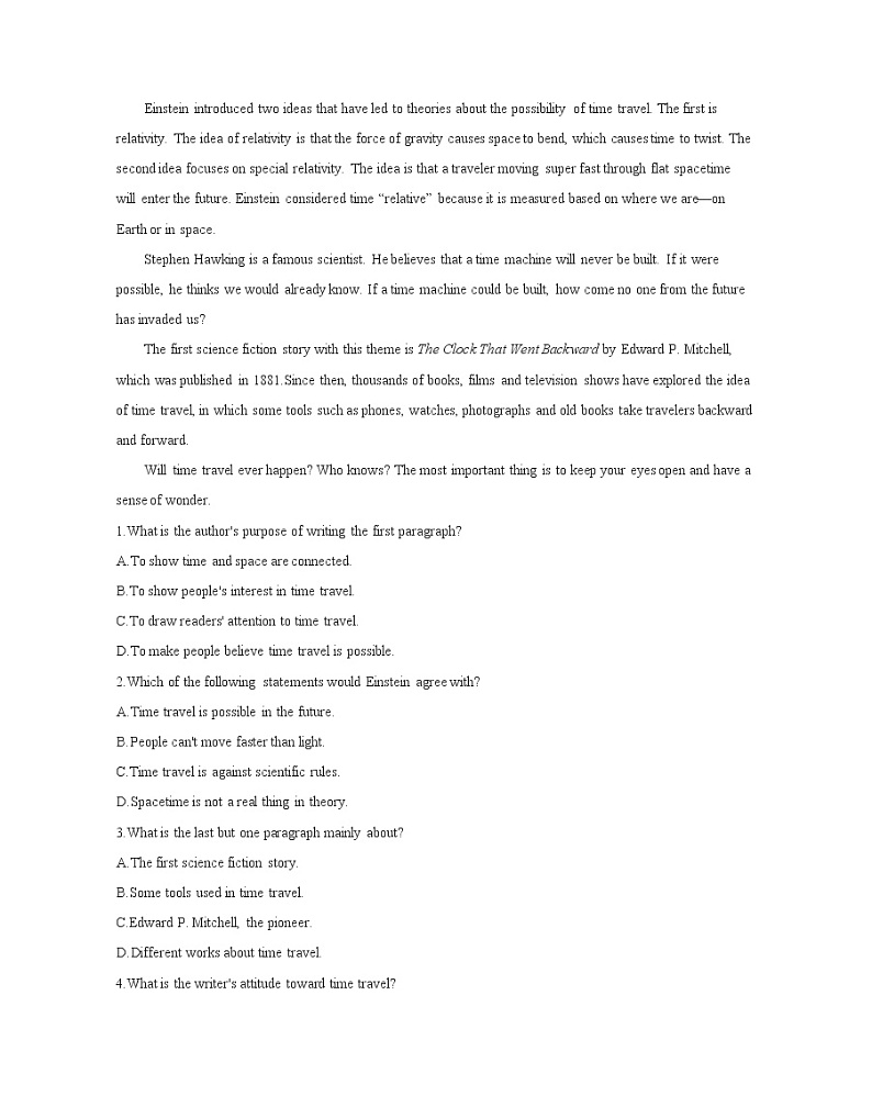 Unit 3　Life in the future Part 1　Warming Up, Pre-reading, Reading &Comprehending-2022版英语必修5 人教版（新课标） 同步练习 （Word含解析）03