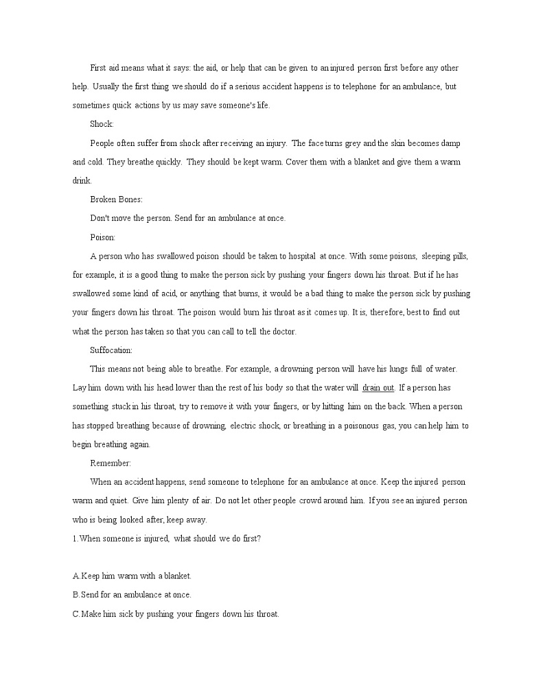 Unit 5　First aid Part 2　Learning about Language-2022版英语必修5 人教版（新课标） 同步练习 （Word含解析）03
