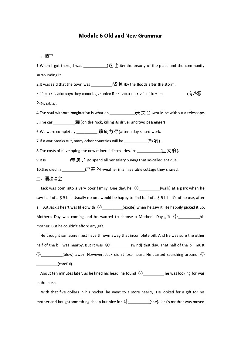 Module 6 Old and New Grammar——2021-2022学年高一英语外研版必修三同步课时作业 练习01