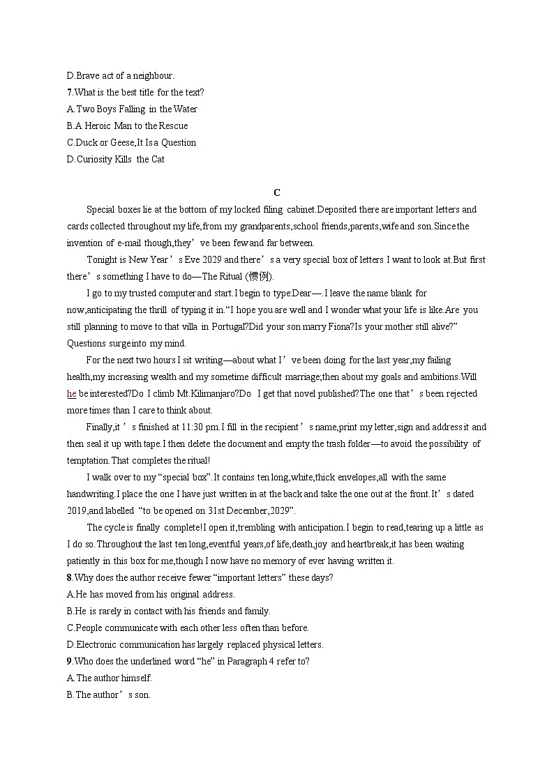 （新高考）2022届高中英语外研版一轮复习 必修3 Module 1 阅读题组——练速度 精品练习第3页